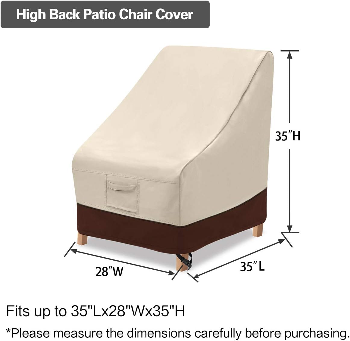 Vailge High Back Patio Chair Cover - Waterproof 600D Heavy Duty Protection | 35" L x 28" W x 35" H, Beige & Brown