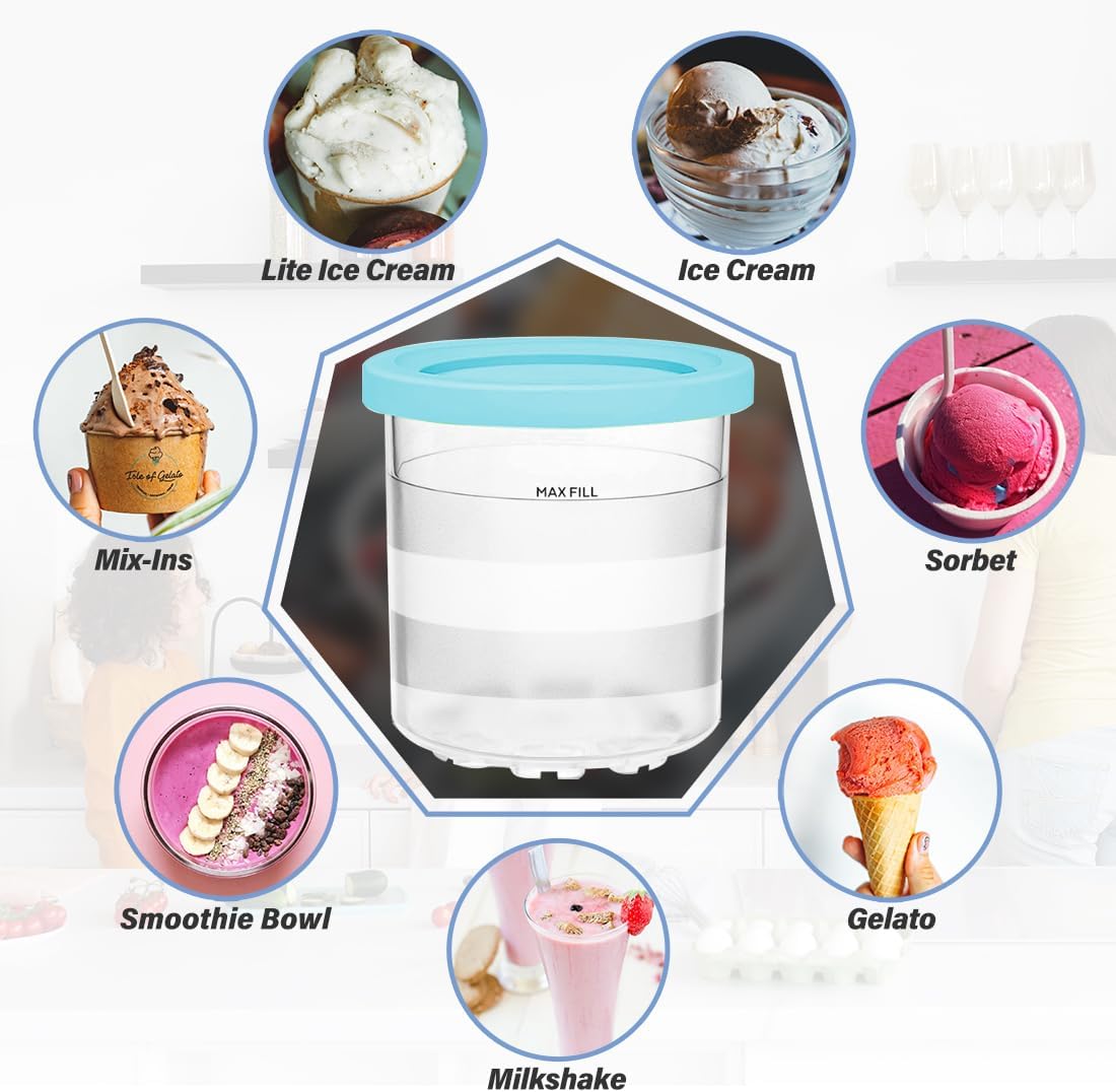 NANOBABY Pint Containers - 16oz Replacement Lids for Ninja CREAMi 7-in-1 Ice Cream Maker | BPA-Free 4-Pack