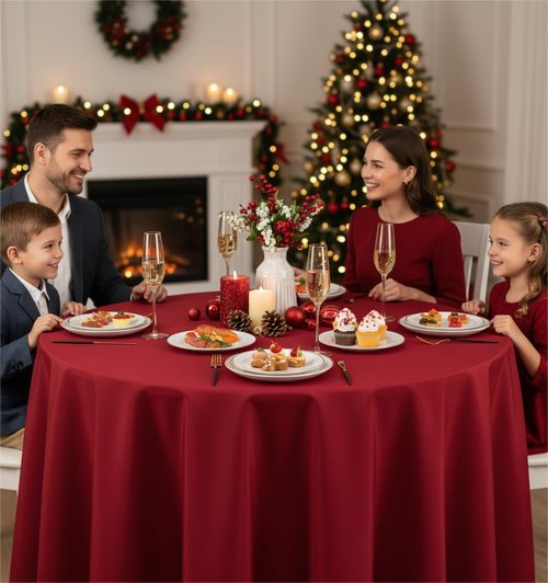 Fitable 8 Pack Round Tablecloths: Stain Resistant Wrinkle Free Circle Table Clothes, Washable Reusable Polyester Table Covers for Wedding Party Birthday Banquet Reception(Red, 120 Inch)