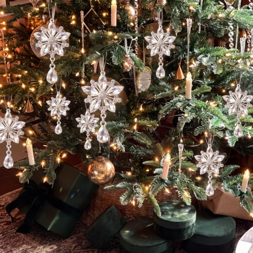 Romooa 12 Pcs Crystal Snowflakes Ornaments for Christmas Tree – Includes 12
