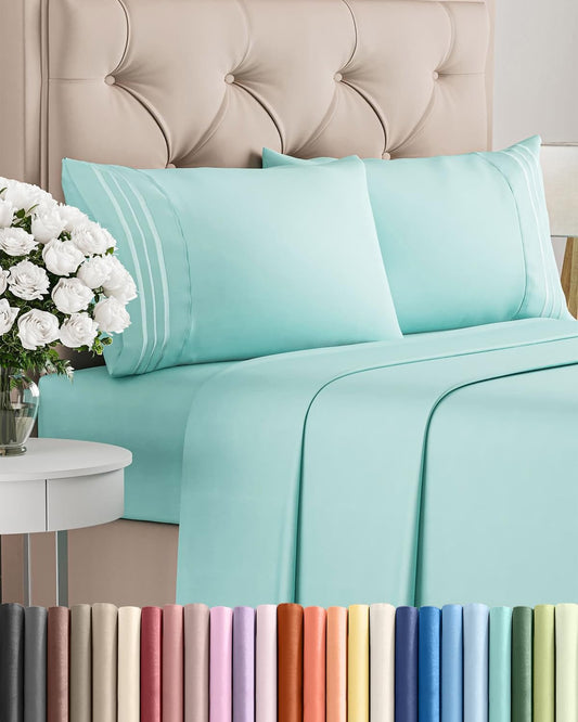 Skiennix Full Size 4-Piece Sheet Set - Comfy, Breathable Cooling Bed Sheets - Ultra-Soft, Deep Pockets, Spa Blue