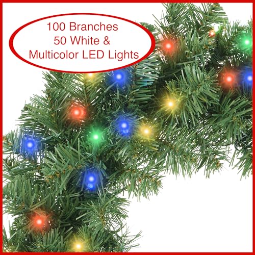 Casafield 24" Pre-Lit Fir Artificial Christmas Wreath with 50 Multicolor LED Lights