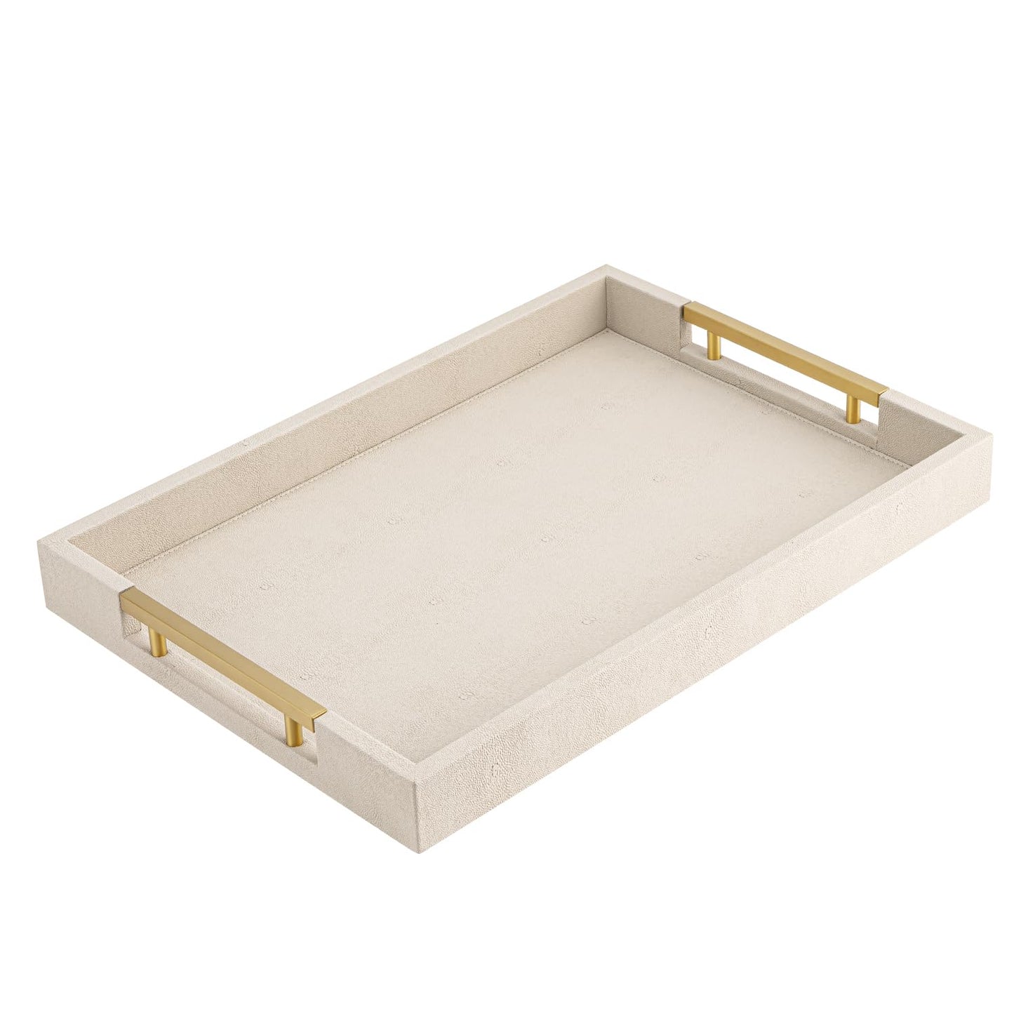 White Leather Large Ottoman Tray for Living Room,Stylish Square Decorative Tray for Coffee Table,Versatile Serving Trays with Handles for Party