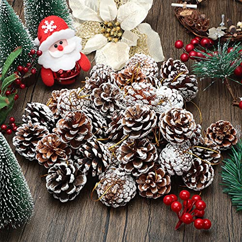 100 Pcs Christmas Pine Cone Ornaments Snowy Rustic Holiday Decor