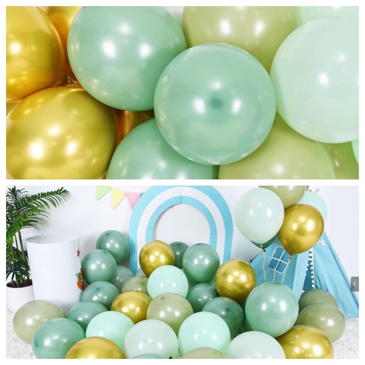 Sage Green and Gold Balloons, Pastel Sage Gold Party Balloons, Eucalyptus Olive Mint Green Biodegradable Balloon for Baby Shower Birthday Engagement Wedding Anniversary Tea Party Round Decorations