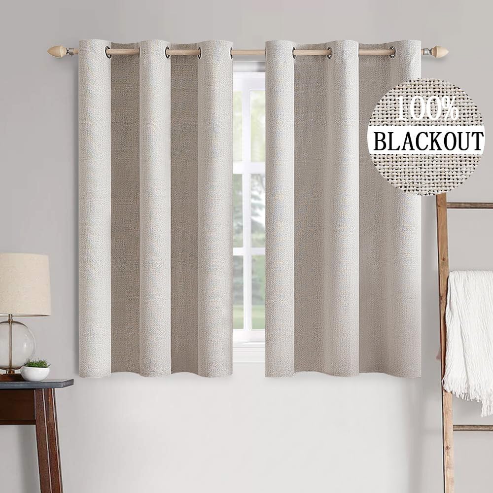 MIULEE 100% Blackout Linen Textured Curtains - Thermal Insulated Ivory Drapes | 42 x 63 Inch (2 Panels)