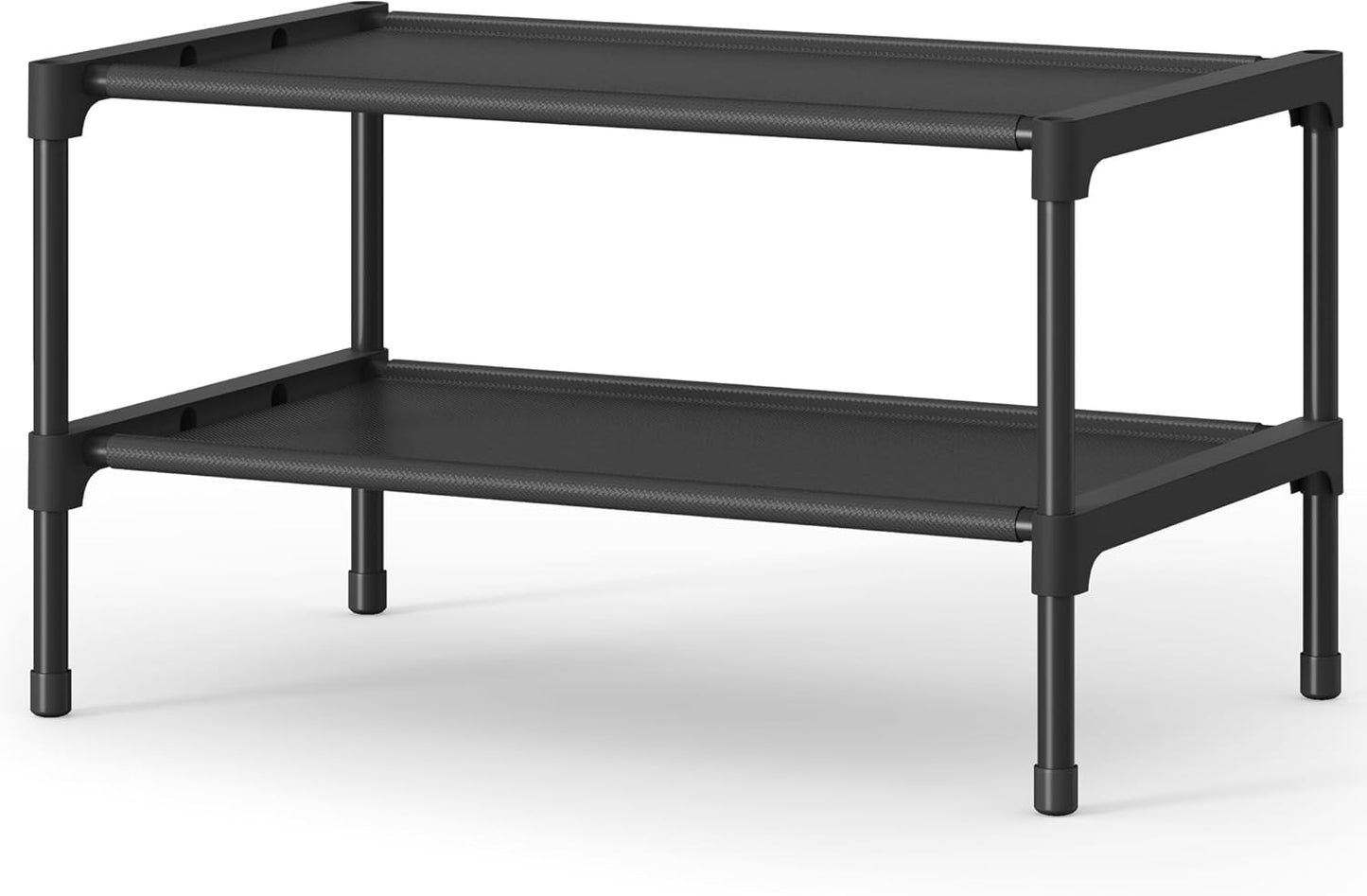 SONGMICS 2-Tier Shoe Rack - Space-Saving Organizer with Metal Frame & Non-Woven Fabric Shelves | Ink Black, 11.7 x 16.5 x 12.2 Inches