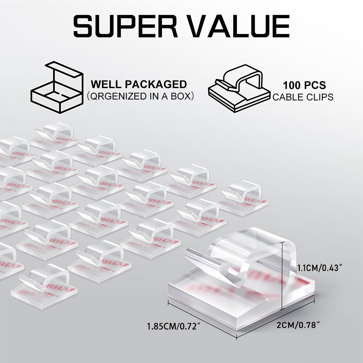 KGROTE Cable Clips - 100PCS Strong Adhesive Wire Holders for Desk, Wall, Car & TV | Clear Medium Size