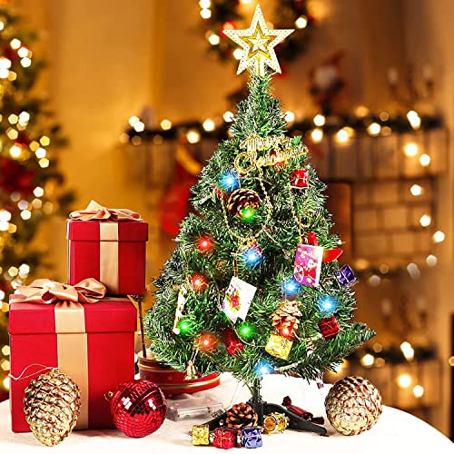 Ruizedidi Green 24-Inch Artificial Mini Christmas Tree with LED Lights, Tabletop Decor