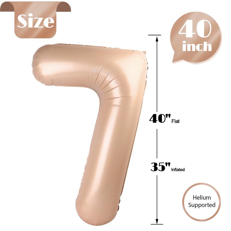 Light Brown 7 Balloon, Tan Number Balloons 40 Inch, 7th Beige Birthday Decorations for Kids Girls Boys, Sandy Brown Party Decoration for Women Men, Khaki Number 7 Balloon