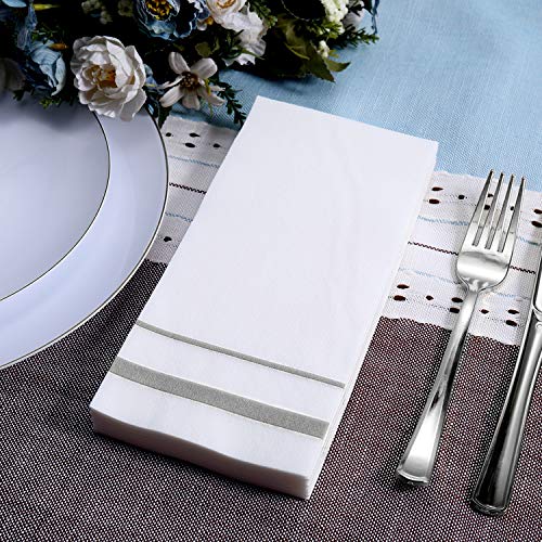 Disposable Linen-Feel Guest Towels with Silver Rim - 200 Pack