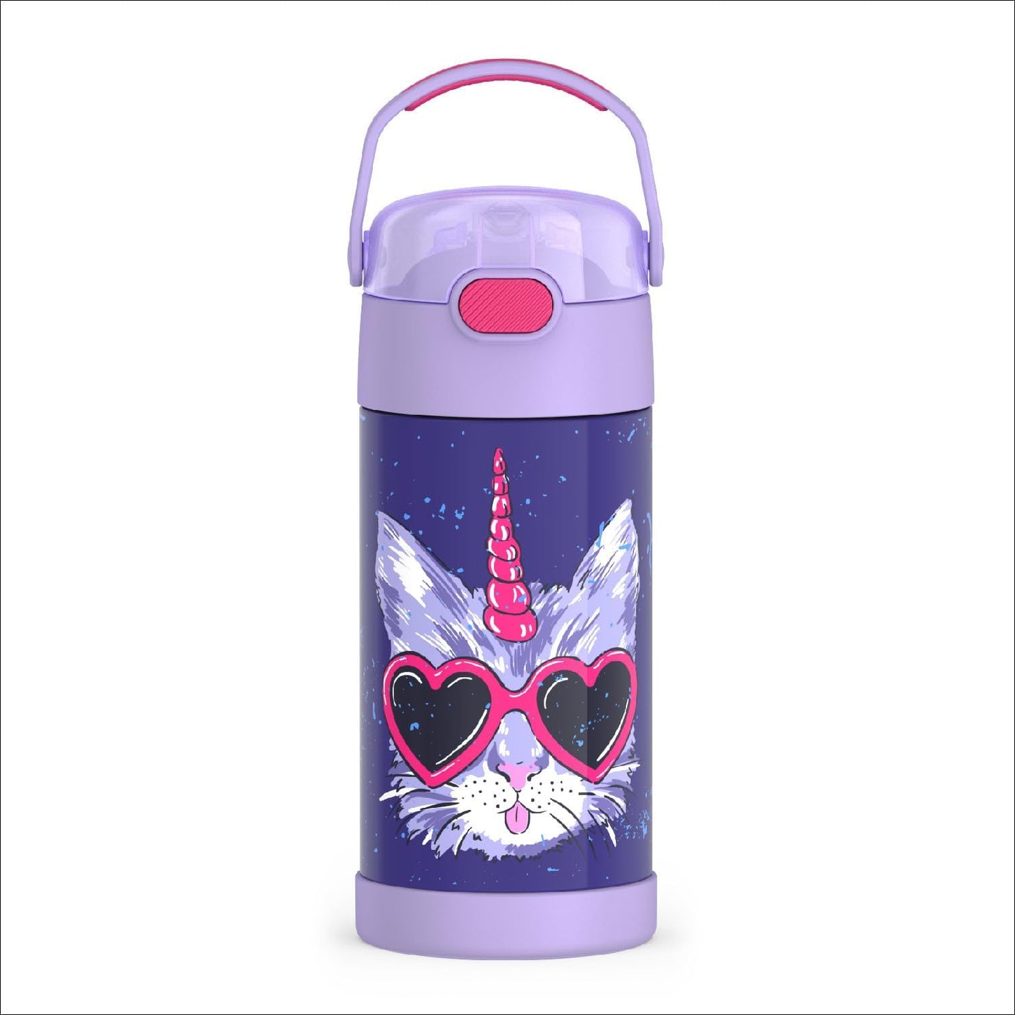 THERMOS FUNTAINER Water Bottle - 12 Ounce Kids Stainless Steel Insulated Bottle with Straw | Cool Caticorns Design