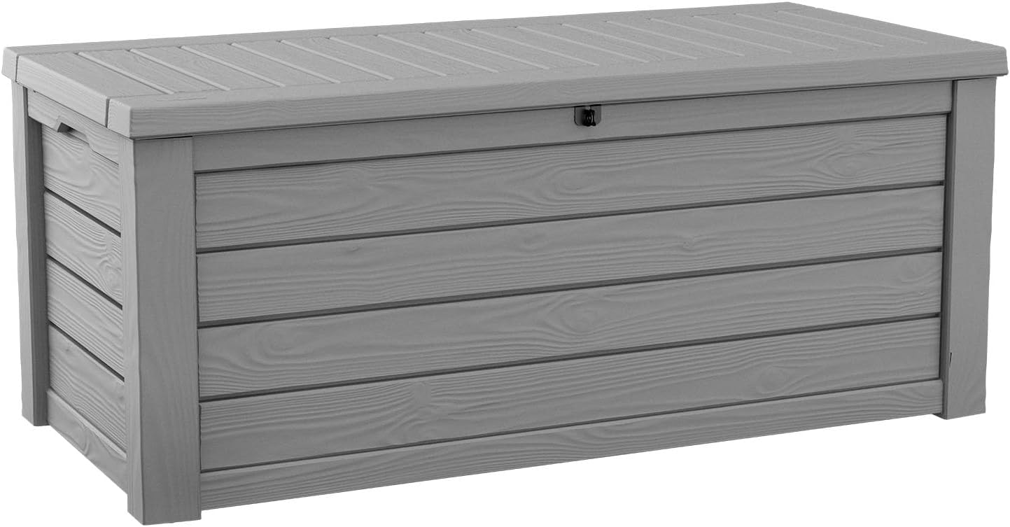 Keter Westwood 150 Gallon Outdoor Storage Box - Durable Resin for Patio Furniture & Garden Tools | Light Grey