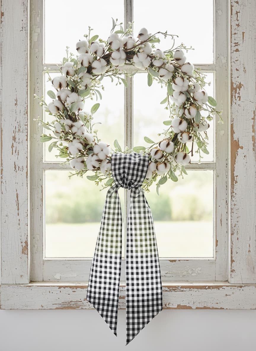 Regine Switzerland Wreath Sash - Black White Checkered Plaid Bow Ribbon for Year-Round Home Decor (5.12" x 54.33")