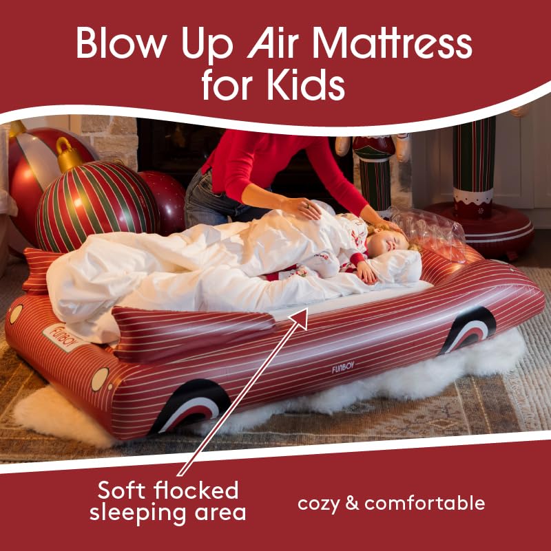 FUNBOY Christmas Kids Red Car Travel Inflatable Air Mattress - Twin Size