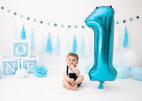 40 Inch Blue 1 Balloon for First Birthday, 1st Number Balloons Birthday Decorations for Girl Boy Kids Toddler Baby, One Giant Number 1 Balloon