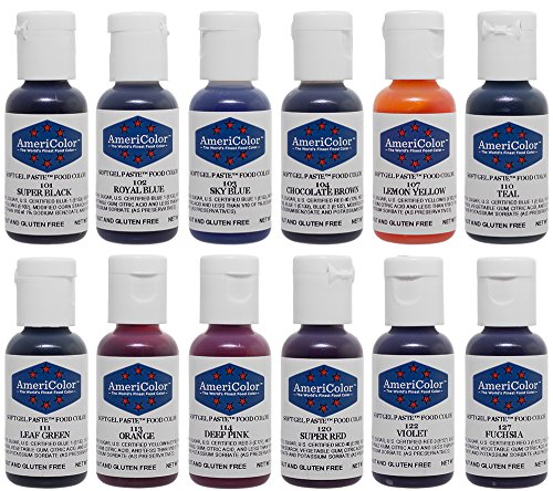 AmeriColor Food Coloring Kit 12 Pack 0.75oz Soft Gel Paste Colors for Baking
