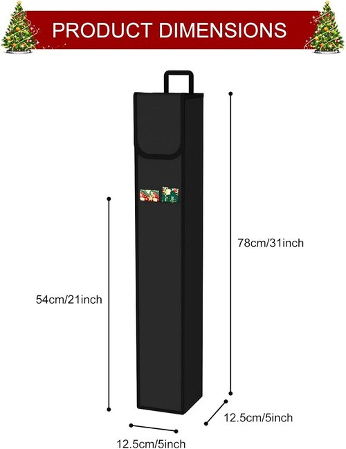 Demao Wrapping Paper Storage Bag - Gift Organizer for 9 Standard Rolls | Black, 31" with Pocket for Crafts