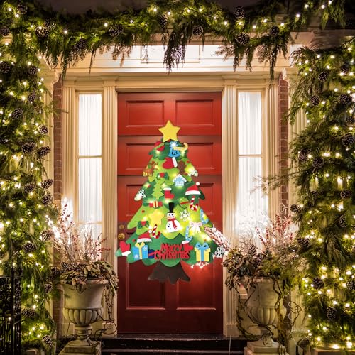DIY Felt Christmas Tree 3.2 ft with 32 Ornaments for Kids – Reusable Wall Decorations
