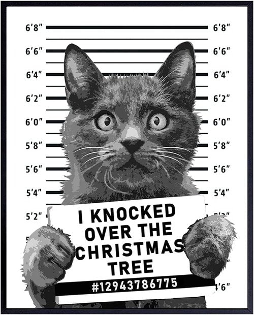Cat Christmas Tree | Cute Holiday Wall Art Poster for Cat Lovers | Humorous 8x10 Unframed Decor
