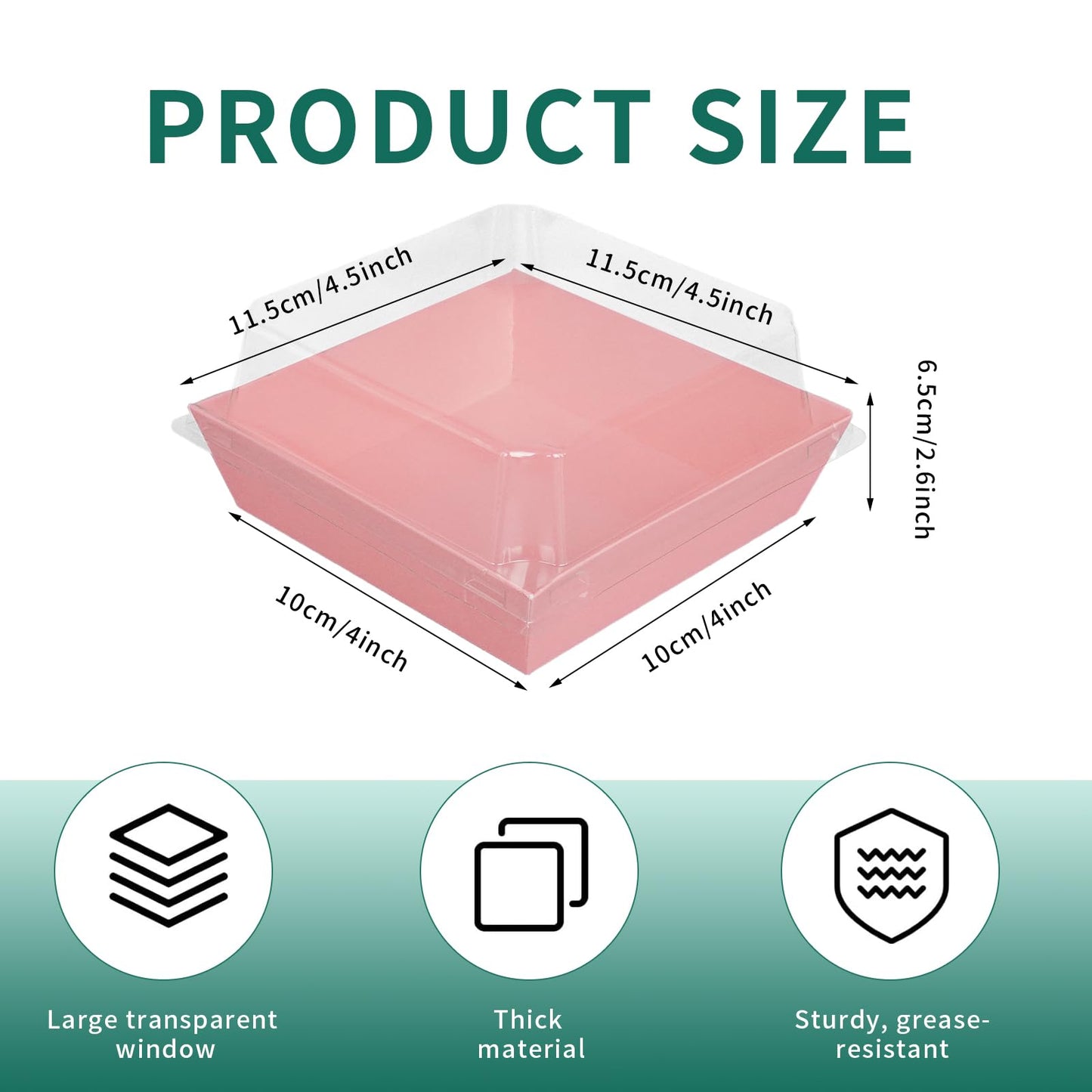 TANEMUDO 200 Pack Charcuterie Boxes with Clear Lids and Rope for 4 Inches Cake Boxes Disposable Square Dessert Food Containers for Bakery Cookies Strawberries Fruits Display (Pink)