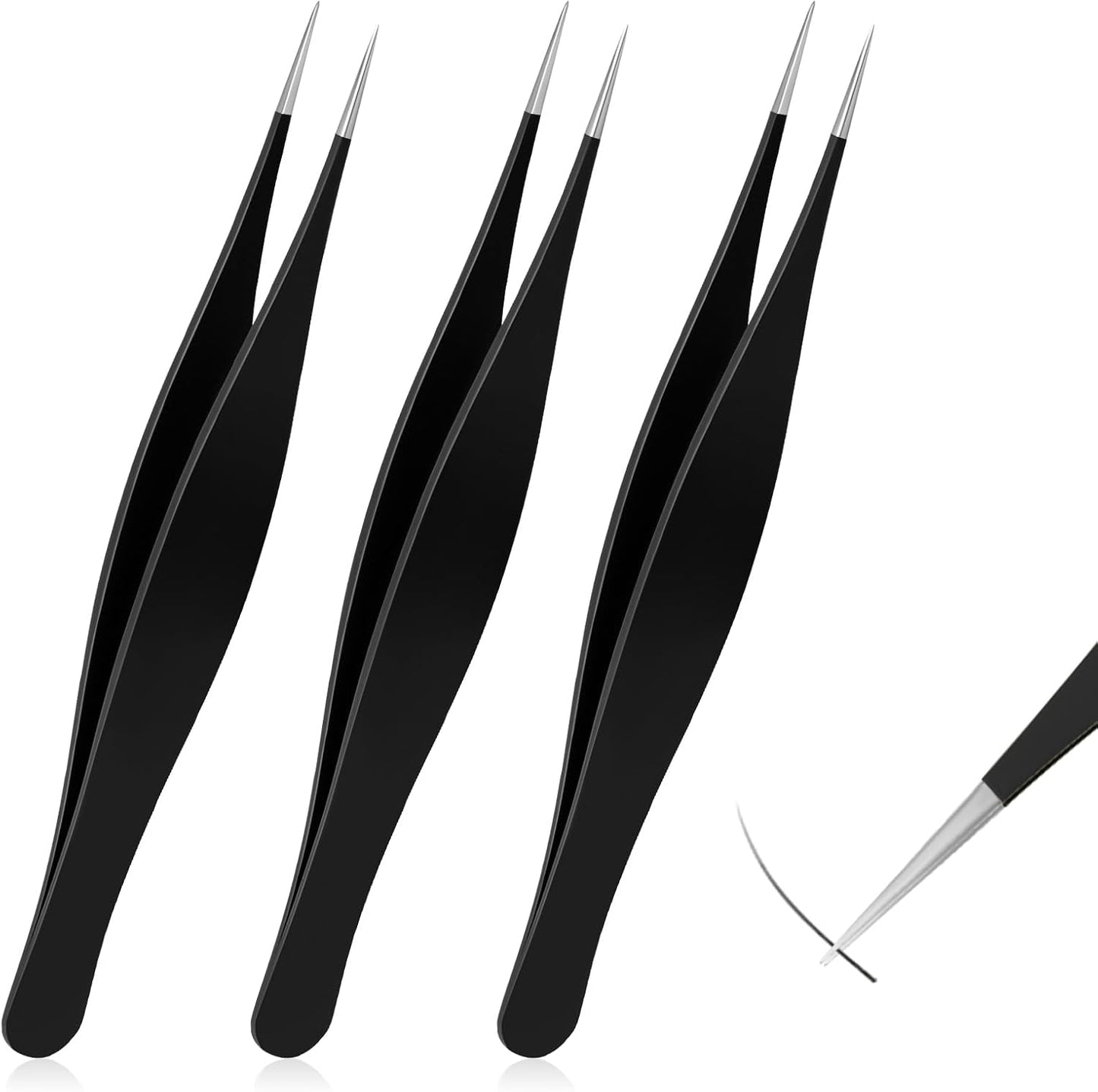 Skiennix Precision Needle Nose Tweezers - Stainless Steel Ingrown Hair & Eyebrow Remover | 3-Piece Set