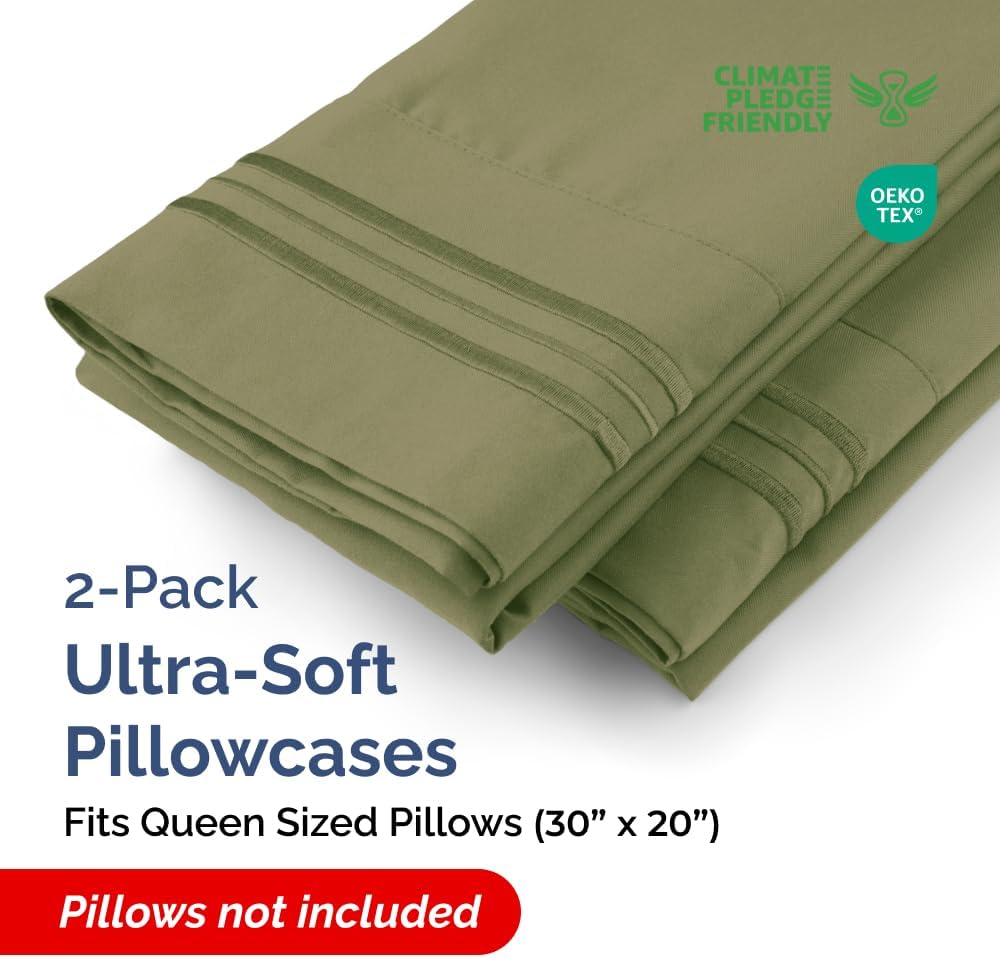 Queen Pillow Cases by [Brand Name] - Ultra Soft Hotel Quality Covers | Wrinkle-Free & Fade Resistant - Sage Green, Set of 2