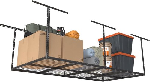 Heavy-Duty Metal Garage Storage Rack by [Brand Name] - Adjustable 4ft x 8ft Ceiling Rack | 600 lb Capacity, Black