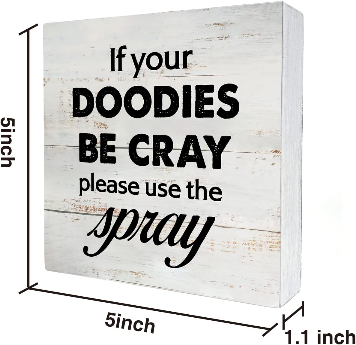Rustic Bathroom Sign - Funny Wooden Box Decor for Farmhouse Style | 5x5 Inch Humor Restroom Decor