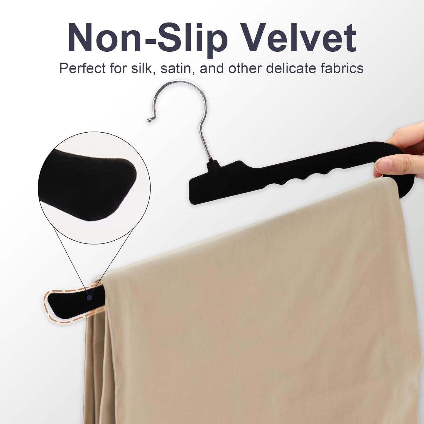 Velvet Pants Hangers - 16 Pack Black Non-Slip Hangers with 360° Swivel Hook | Space-Saving for Heavy Pants & Jeans
