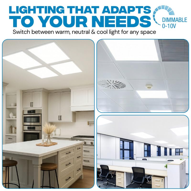 GoToLed 2x2 FT LED Flat Panel Lights 4 Pack, Dimmable Recessed Ceiling Fixtures