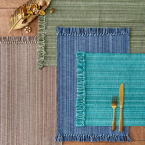 DII Variegated Cotton Tabletop Placemat Set, 13x19 Inches, Teal, 6 Pieces