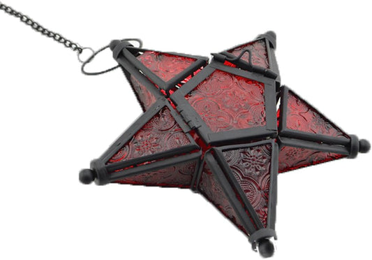 Purple Star Lantern Candle Holder - Decorative Hanging Glass Lantern for Home & Garden
