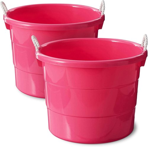 HOMZ Utility Tub - 18 Gallon Large Plastic Storage Bucket with Rope Handles | Pink for Indoor & Outdoor Use