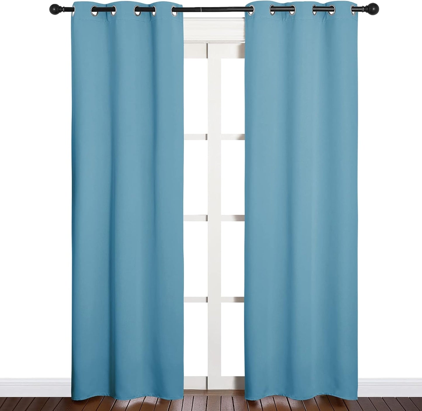 NICETOWN Thermal Curtains - Insulated Blackout Drapes for Kids Room | Teal Blue, Set of 2, 34x84 Inches