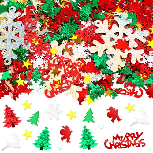 MARFOREVER Christmas Glitter Confetti, Merry Christmas Table Decorations Metallic Foil Confetti Sequins Xmas Snowflake Santa Claus Tree Elk Scatter Sprinkles for Xmas Winter Party Supplies