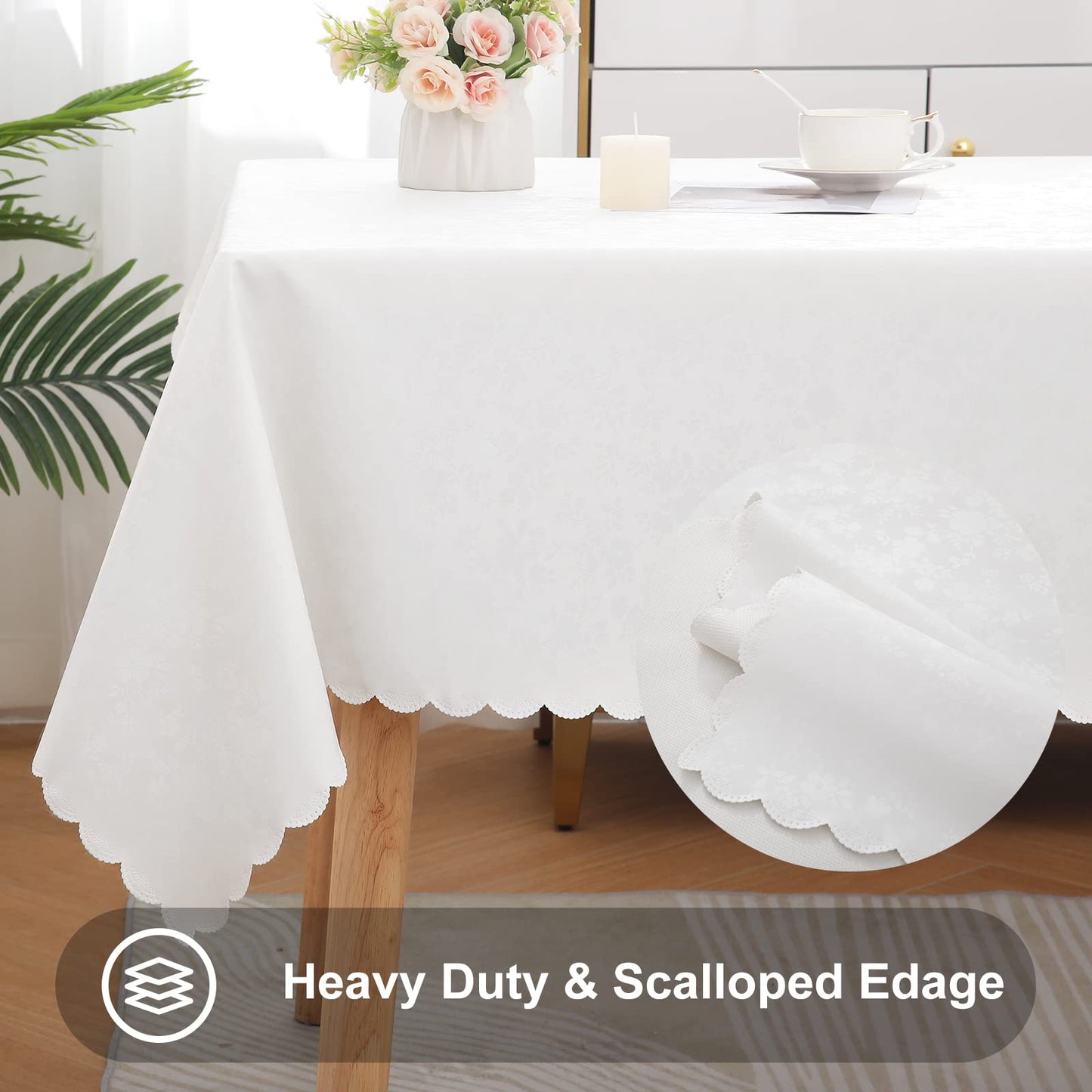 Smiry Rectangle Table Cloth, Waterproof Heavy Duty Vinyl Tablecloths, Wipeable Washable Table Cover for Kitchen and Dining Room (White, 70" X 108")