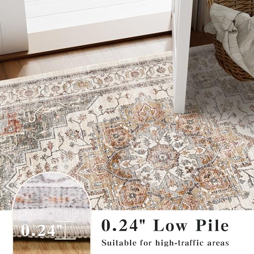 Orange & Gray 6x9 Boho Vintage Area Rug - Washable Non-Slip Living Room Carpet