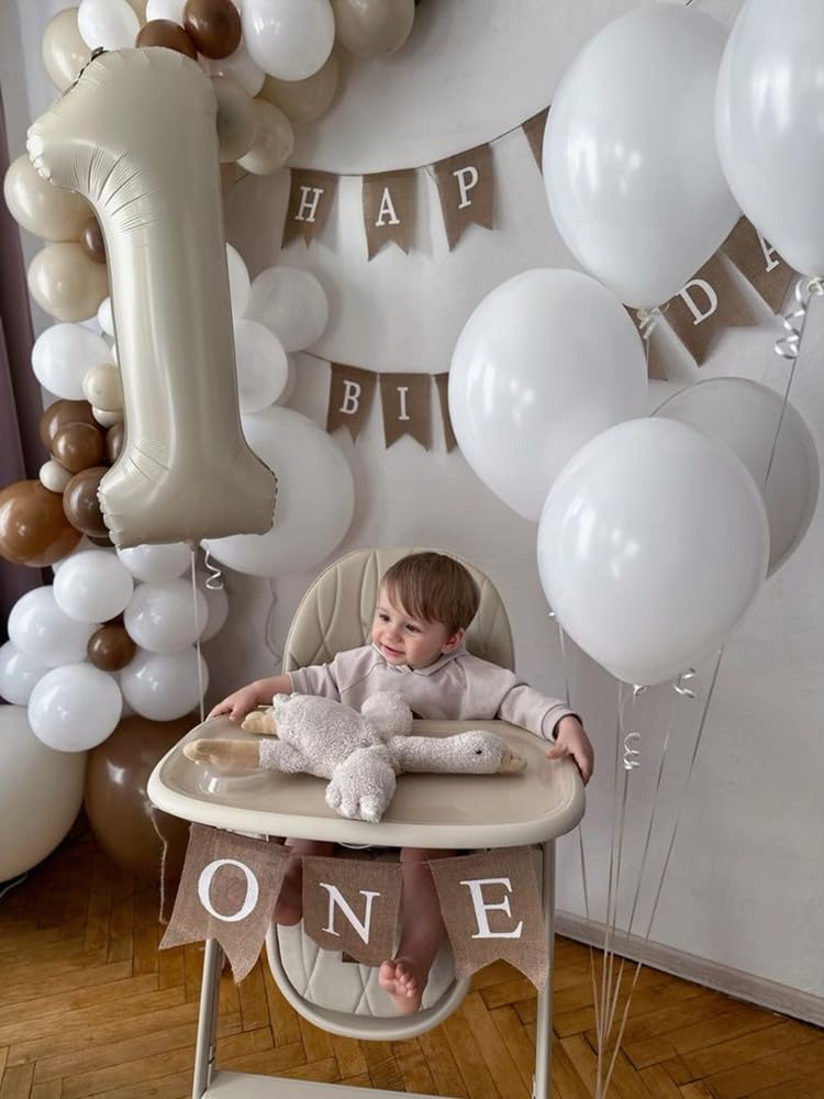 Number Balloons 1, 40 Inch One Balloons for 1st Birthday Girl Boy 1 11 21 Party Decorations Baby Shower Photo Shoot, Cream White 1 Balloon