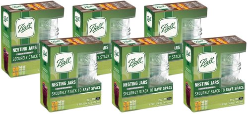 Ball Glass Nesting Mason Jars with Lids & Bands, Wide Mouth, Pint Size, 4 CT (Pack of 6)