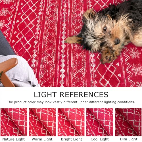 KUTA 3' x 5' Red/White Christmas Enreyway Rug | Non-Slip, Machine Washable, Low-Pile Moroccan Boho