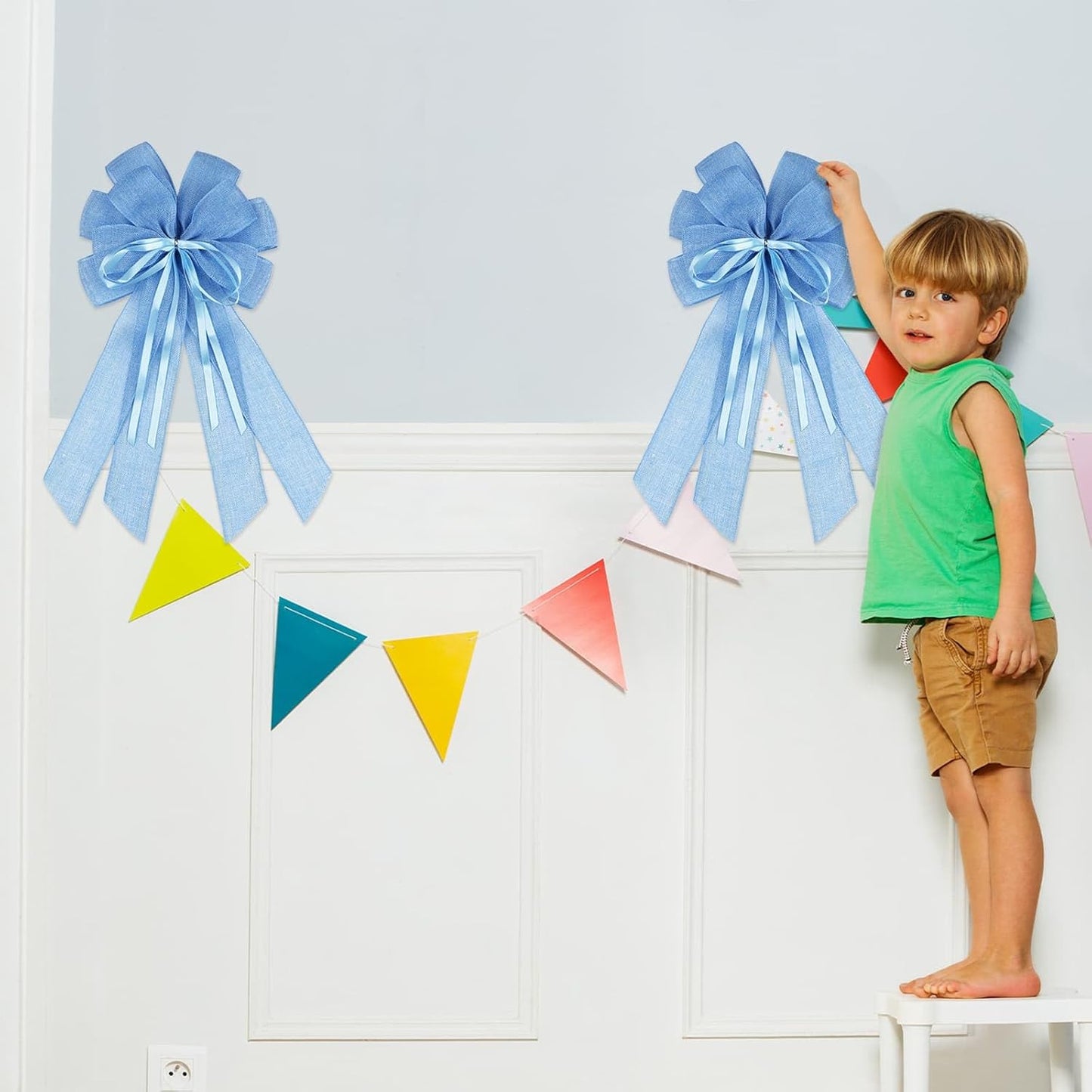 YKW Large Baby Blue Burlap Bow - 20x11 Inch Farmhouse Wreath Decor & Tree Topper for Holidays