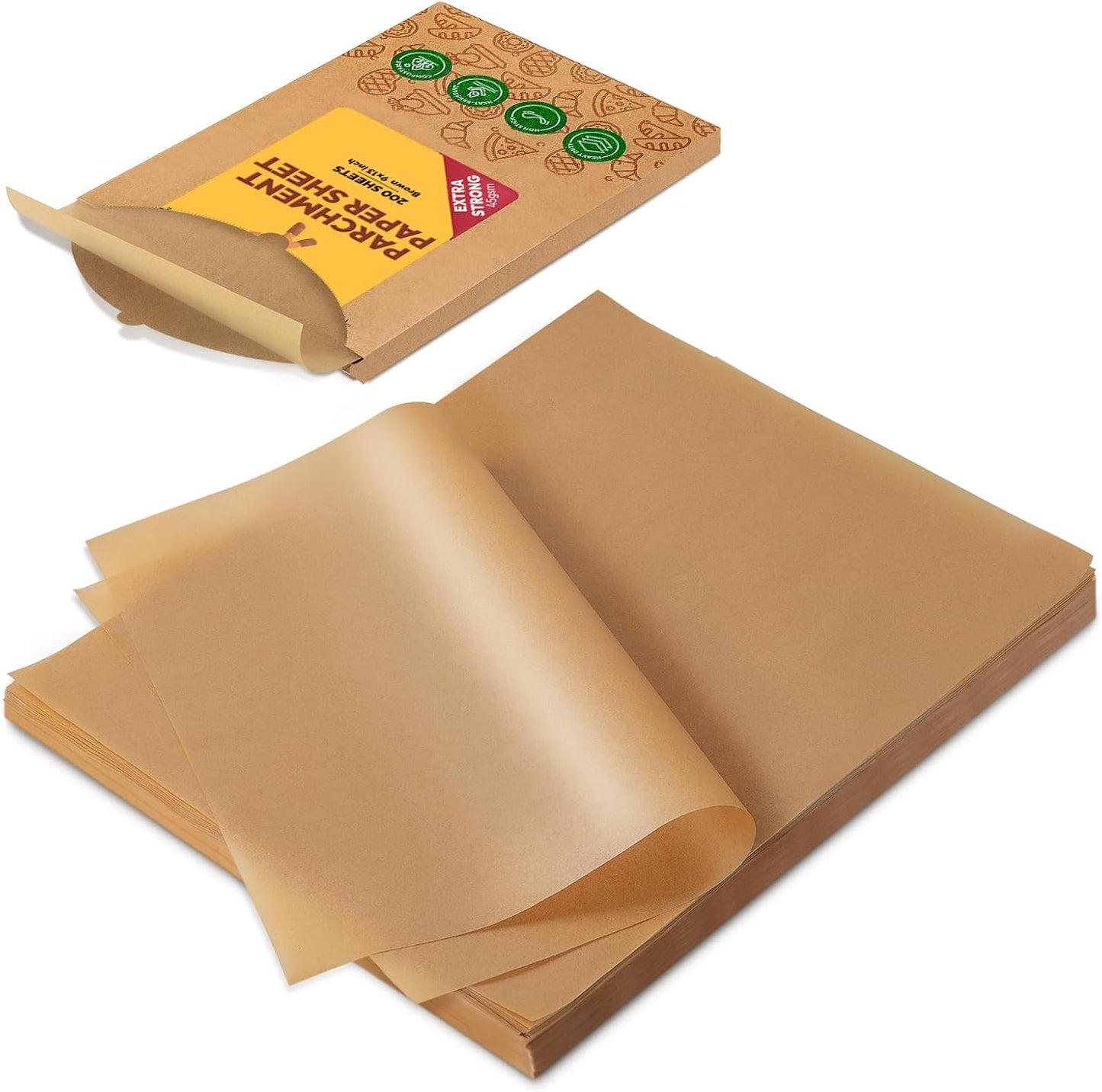 Katbite 200Pcs Heavy Duty Unbleached Parchment Paper Sheets - Perfect for Baking, Cooking & Frying (9x13 Inch)