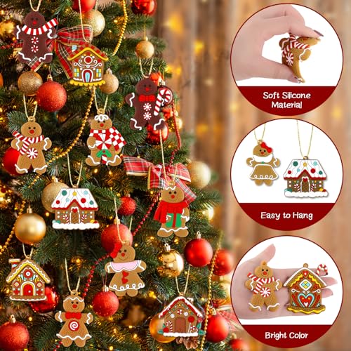 16Pcs Gingerbread Man Ornaments for Christmas Tree Gingerbread Christmas Decorations with Gingerbreads House Ornament for Christmas Tree Hanging Party Decor