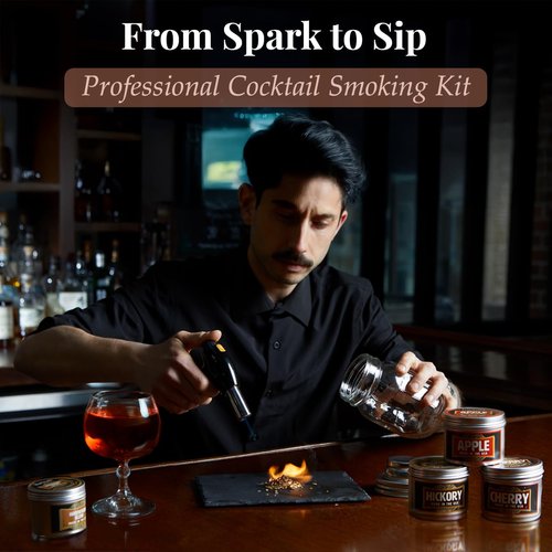 BarStash - Whiskey Smoker Kit with Torch, Cocktail Smoker Kit with Burnt Wood Box, Birthday Gifts for Men, Bourbon Whiskey Gift for Men, Old Fashioned Smoker Kit, Drink Smoker Infuser Kit