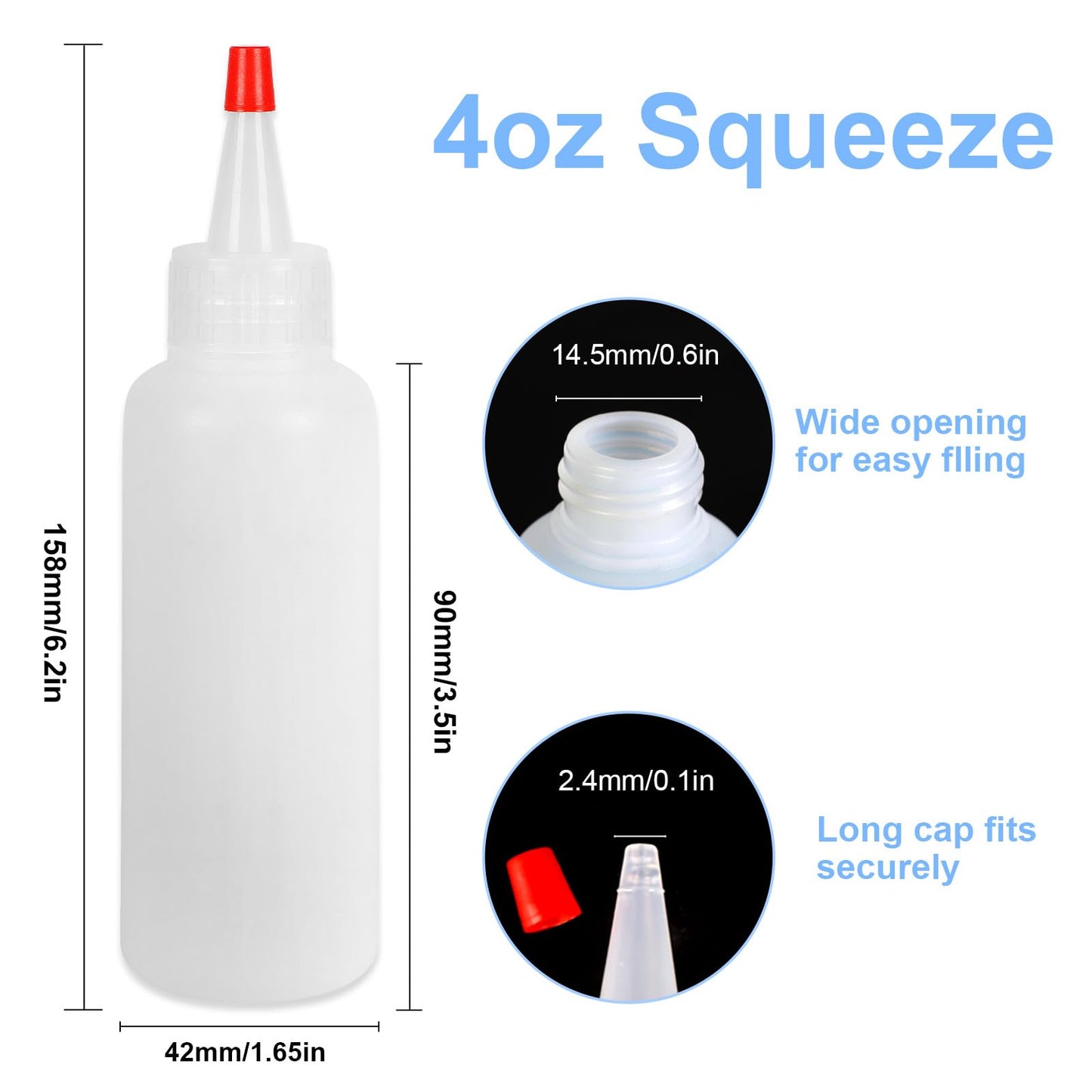 Ninsula 5Pcs Squeeze Bottles, 4 Oz Plastic Condiment Squeeze Bottles with Red Twist Top Cap, Empty Squeeze Bottles for Sauces, Ketchup, Mustard, Syrup, Oil, Dressings, Travel, Lab, and Crafts