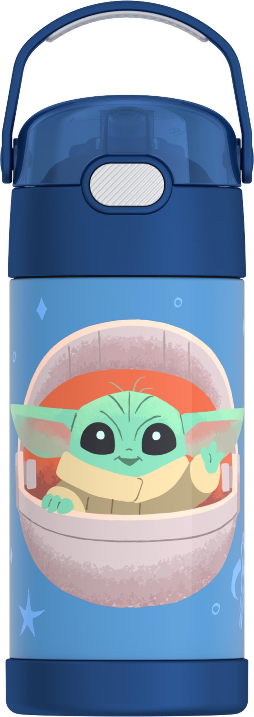 THERMOS FUNTAINER Water Bottle with Straw - 12 Ounce - Kids Stainless Steel Vacuum Insulated Water Bottle with Lid, Mandalorian The Child