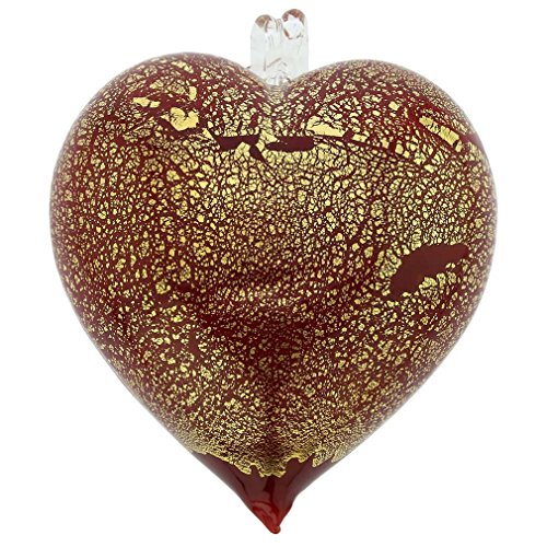 Murano Glass Heart Christmas Ornament - Handmade Venice Red Gold Decor