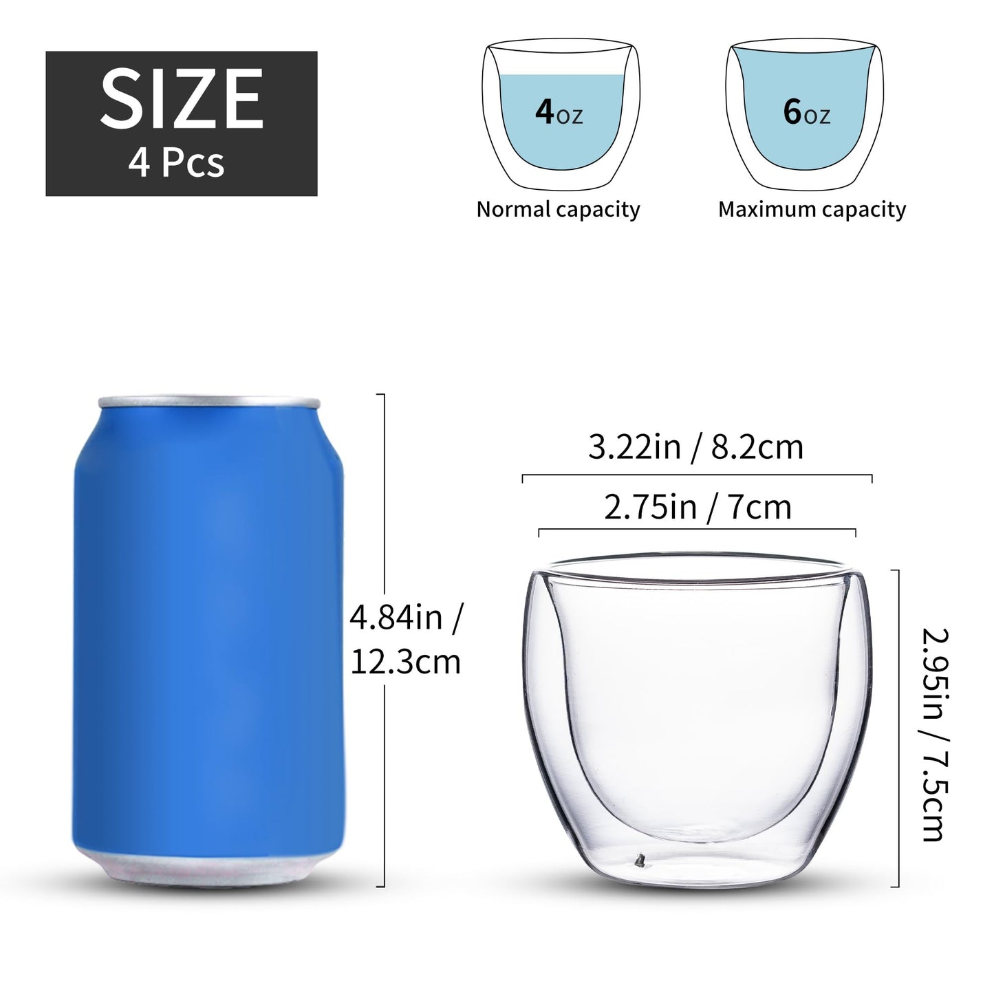 Espresso Cups Set of 2, 5 Oz(150 ml) Expresso Shots Glass Cup, Double Walled Glass Coffee Cups,Fit for Espresso Machine and Coffee Maker, Insulated Clear Espresso Shot Glasses Cups Gifts for Man Women