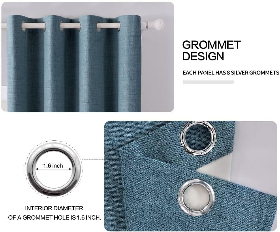 MIULEE Blackout Curtains - 100% Linen Texture Thermal Insulated Drapes | Dusty Blue, 52x96 Inch (2 Panels)
